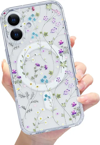 Vista 8 de Compatible con el teléfono 13 Pro - Funda magnética mate translúcida, de lujo, a prueba de golpes, magnética y con bonito patrón de flores, carcasa