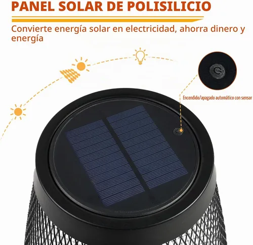 Vista 2 de Solar Yard Lámpara solar de pie para exteriores, pantalla de alambre de metal, linterna LED moderna parpadeante para exteriores, resistente a