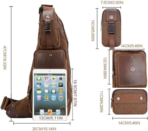 Vista 2 de Leathario Bolso bandolera de cuero para hombre, bolso de pecho de un hombro, bolso cruzado mochila para hombre, Einheitsgröße, Bolsos de hombro