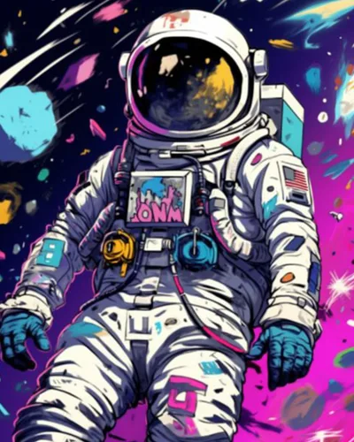 Vista 2 de Tucocoo Graffiti Astronauta - Pintura por números para adultos, espacio exterior, astronauta, pintura al óleo digital, pintura acrílica, kits