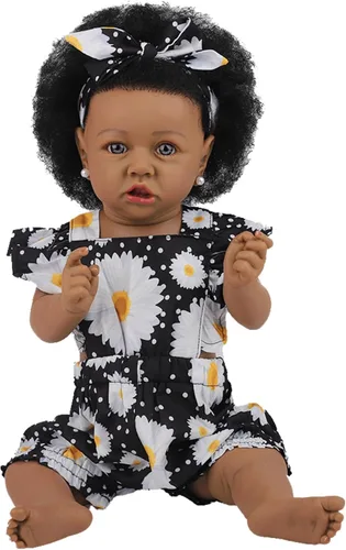 Vista 14 de HOOMAI - Muñeca imitación de bebé real, con cuerpo suave de 22.8 pulgadas, muñeca realista de niña afroamericana