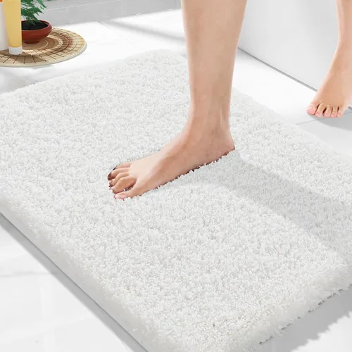 Vista 61 de Yimobra Alfombras de baño en negro y blanco antideslizantes lavables, tapetes de baño ultra suaves y absorbentes de agua, alfombra de ducha suave