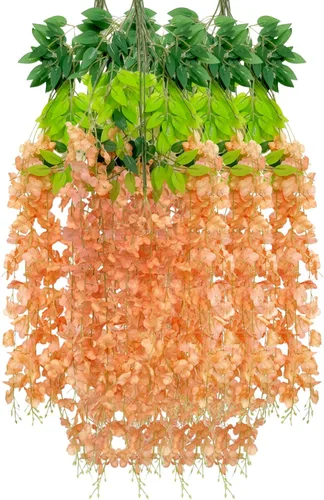 Vista 42 de Paquete de 5 guirnaldas de flores colgantes de glicina rosa, enredaderas de flores artificiales de 3.77 pies, glicinia falsa, guirnalda colgante
