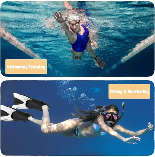 Vista 6 de WACOOL Aletas cortas de viaje ajustables para adultos, tamaño de viaje, aletas de hoja corta para esnórquel, buceo, buceo, natación y entrenamiento