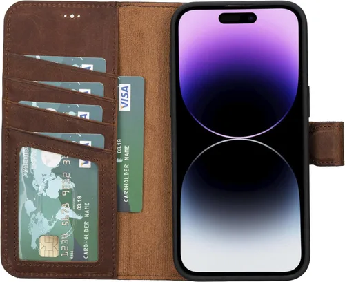 Vista 4 de VENOULT Funda tipo cartera para iPhone 14 Pro Max / 14 Pro / 14 Plus / 14, soporte magnético desmontable para tarjetas, protección RFID, carga