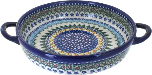 Vista 4 de Blue Rose Polish Pottery - Horno redondo pequeño Ashley naranja con asas, 9 pulgadas de diámetro, único, apto para lavavajillas y duradero