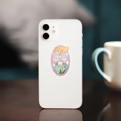 Vista 5 de Navy Peony Calcomanías de té calmante (26 piezas) – Citas relacionables, estilo gouache, impermeables Bonitas calcomanías de fiesta de té