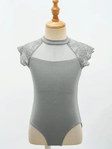 Vista 3 de JEATHA Leotardos de ballet para niñas, camisetas de baile, bailarina, encaje floral, con botones, entrepierna