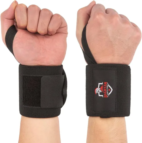Vista 5 de Spartan Muñequeras para levantamiento de pesas de 18 pulgadas, soporte de muñeca resistente con bucle para el pulgar, envolturas de elevación