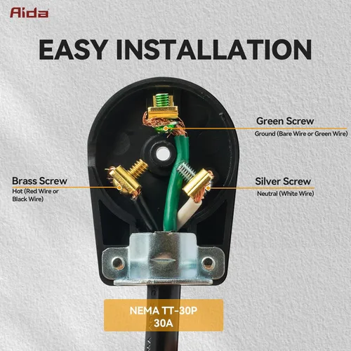 Vista 3 de AIDA Enchufe de repuesto para autocaravana de 30 amperios y 125 V, enchufe de ángulo resistente NEMA TT-30P, grado industrial autoconectado a tierra