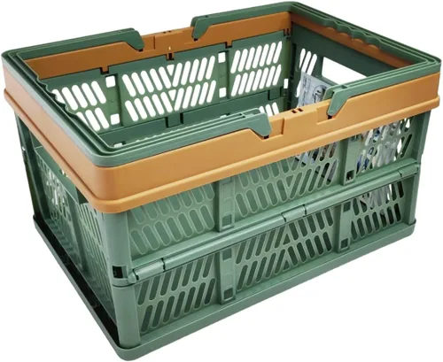 Vista 3 de Cesta de plástico plegable duradera con 2 asas, cestas de compras reutilizables para comestibles; pequeñas cajas de almacenamiento plegables