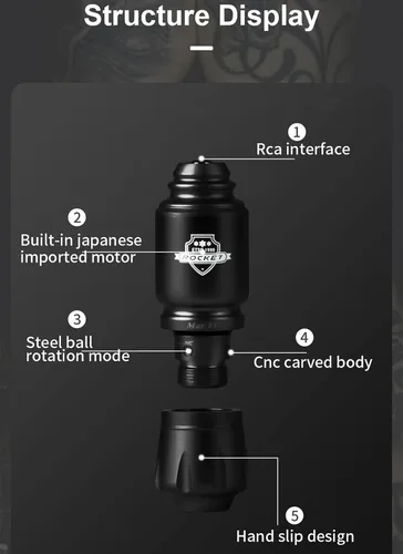 Vista 6 de Mini Rocket Tattoo Machine Set Japón Motor inalámbrico Batería Tatuaje Rotary Machine Power RCA Interface Mini lápiz de tatuaje inalámbrico, juego