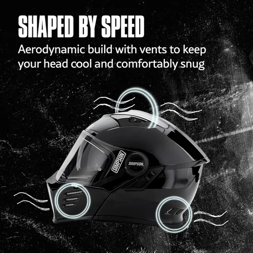 Vista 5 de Simpson Mod Bandit Modular Motorcycle Helmet - DOT & ECE Certified - Flip Front, Comms Ready, Internal Sun Shield and External Clear Face Shield