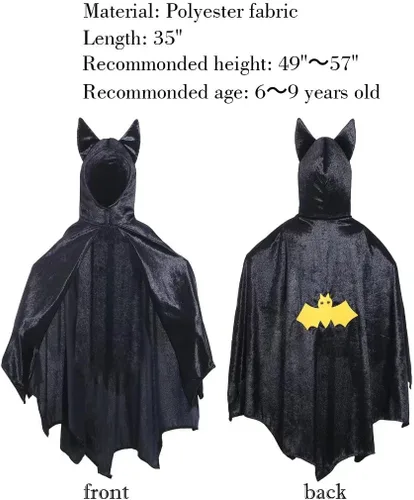 Vista 7 de OLLULL Disfraz de superhéroe para cosplay, capa de murciélago para niños y niñas, disfraz de superhéroe de Halloween, color negro