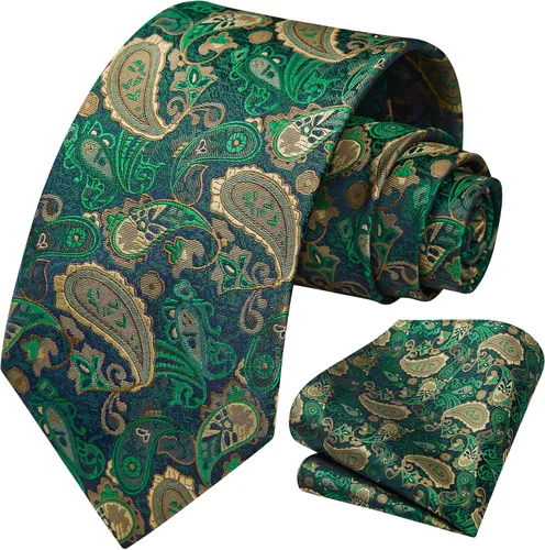 Vista 192 de HISDERN Corbatas para hombre, corbata de cachemira y bolsillo cuadrado tejido clásico floral para hombre, corbata de fiesta de boda