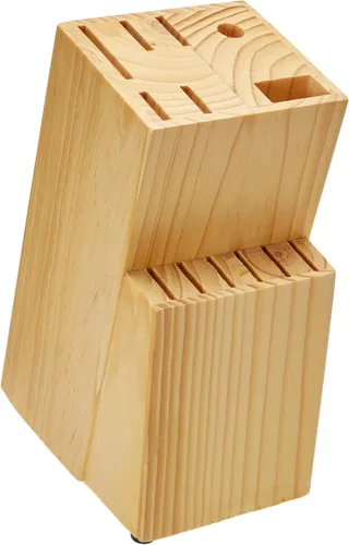 Vista 3 de Amazon BasicsJuego de cuchillos de cocina de 14 piezas, cuchillas de acero inoxidable de alto carbono con bloqueo de madera de pino, negro