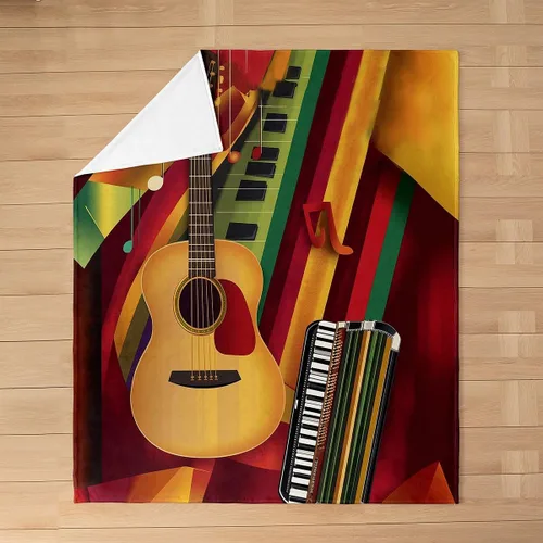 Vista 17 de Red Guitar Flannel Fuzzy Blanket,Hip Pop Music Fleece Throw Blanket Kids Girls Boys Home Room Decor,Red Fire Fashion Guitar Bed Blanket,Musical Note