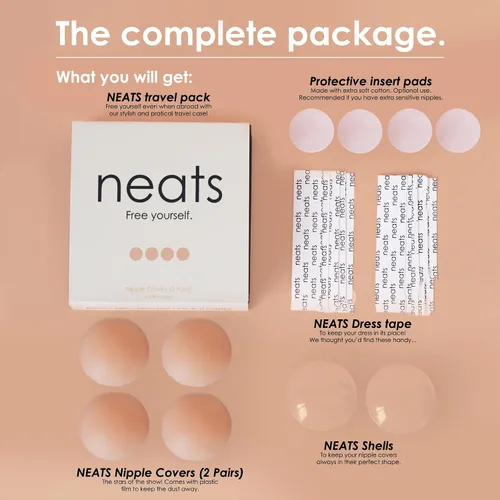 Vista 6 de NEATS Fundas para pezones para mujer, reutilizables e hipoalergénicas, adhesivas para el pecho (2 juegos), color champán, Champán