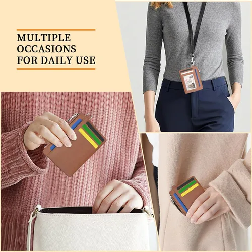 Vista 4 de Hancynir Cartera delgada para mujer con soporte para tarjetas de crédito RFID, pequeña mini funda para tarjetas con bolsillo frontal de PU, cartera