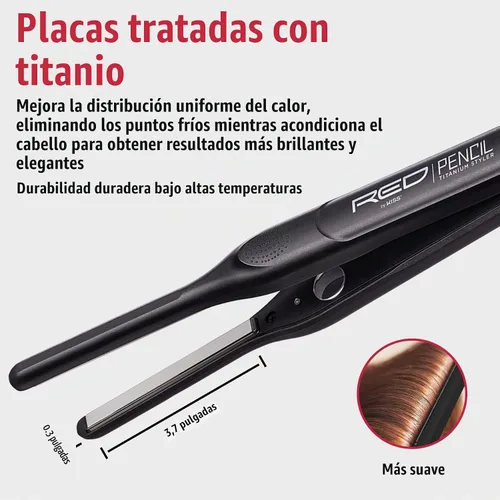 Vista 5 de RED by KISS Lápiz de titanio plancha plana de 3/10 pulgadas – Borde ultra preciso y estilo de corte Pixie, calor máximo de 450 °F, sin
