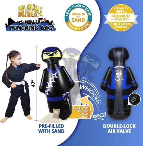 Vista 3 de INFLATABLE DUDES Kids Punching Bag- Bop Bag Sand-Base Pre-filled with Sand, Bop Bag, Inflatable Toy, Punching Bag for Kids, Enhanced Bounce-Back