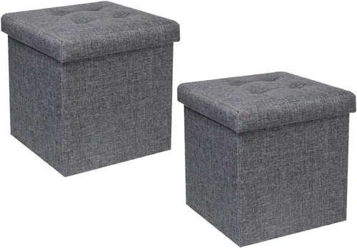 Vista 10 de B FSOBEIIALEO Cubo pequeño otomano de almacenamiento, reposapiés, asiento de piel sintética para dormitorio, color negro, 12.6 x 12.6 x 12.6
