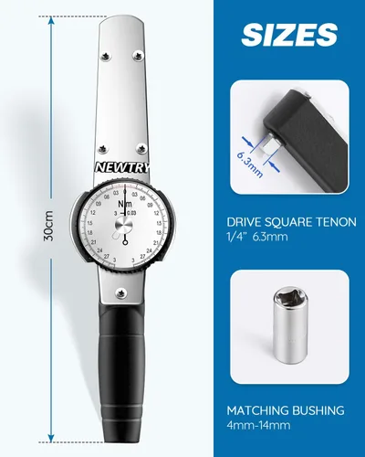 Vista 2 de Newtry Llave dinamométrica de dial, llave dinamométrica indicadora de dial de 0.3-3N.m con juego de enchufes (0.157-0.551 in), medidor de par