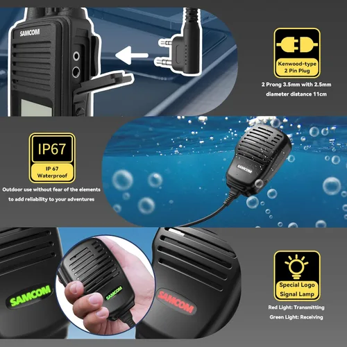 Vista 4 de SAMCOM FPCN10A Radio bidireccional con micrófono de altavoz impermeable (paquete de 2) Heavy Duty Long Range Walkie Talkies,20 Channels UHF