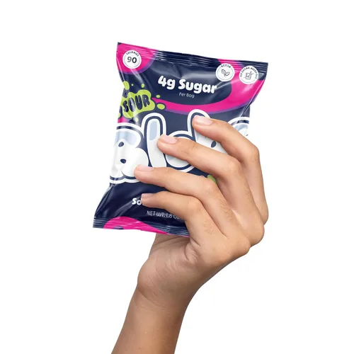 Vista 3 de Blobs SOUR Gummy Candy bajo en azúcar y bajo en calorías, sin alcoholes de azúcar, vegano, sin colorantes, sandía, lichi, cereza negra Ras, fresa
