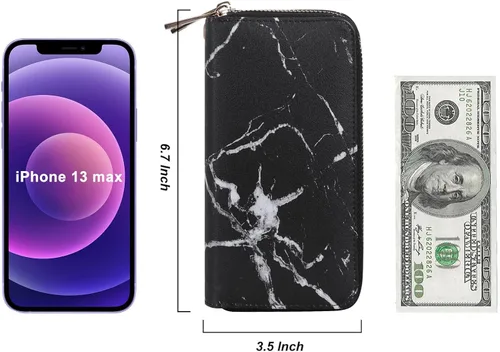 Vista 5 de Cartera de teléfono celular para mujer con doble cremallera y correa de muñeca extraíble
