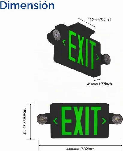Vista 3 de CM MZY - Señal de salida LED verde con luces de emergencia, carcasa negra Negro Verde