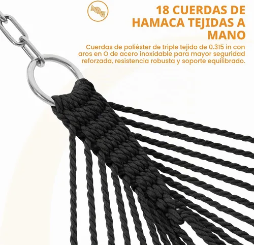 Vista 4 de Lazy Daze Hammocks Hamaca doble de cuerda caribeña de 10.5 pies para 2 personas, hamaca de poliéster tejida a mano con barras separadoras