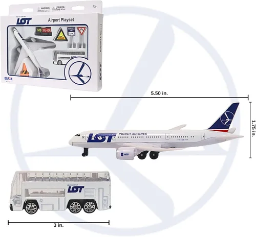 Vista 5 de Daron LOT Polish Airlines Airport Playset – Avión de juguete de metal fundido a presión con accesorios – Set de juego de aerolínea con licencia
