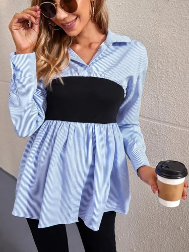 Vista 2 de WDIRARA Blusa de maternidad de manga larga a rayas para mujer blusa de oficina