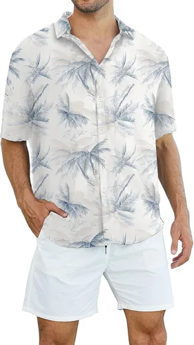 Vista 3 de Camisa hawaiana para hombre, camisas casuales de manga corta con botones, camisas florales Aloha tropicales para vacaciones