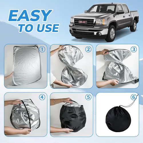 Vista 2 de Parasol para parabrisas delantero compatible con GMC (2019-2024) Sierra 1500 2500 3500 SLT, AT4, Denali Pickup Accesorios - 210T Protector solar