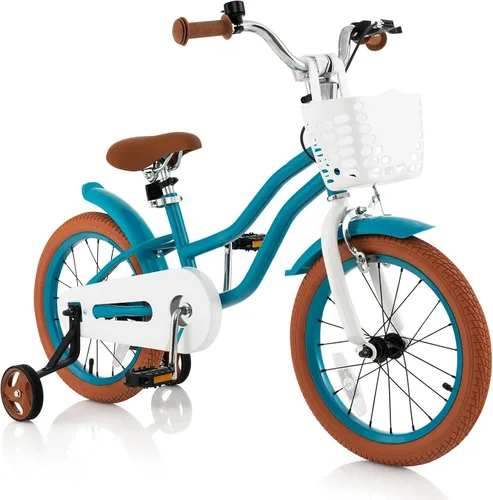 Vista 20 de COSTWAY Bicicleta para niños de 12, 14, 16, 18 pulgadas, bicicleta para niños con ruedas de entrenamiento, frenos de mano y posavasos, sillín