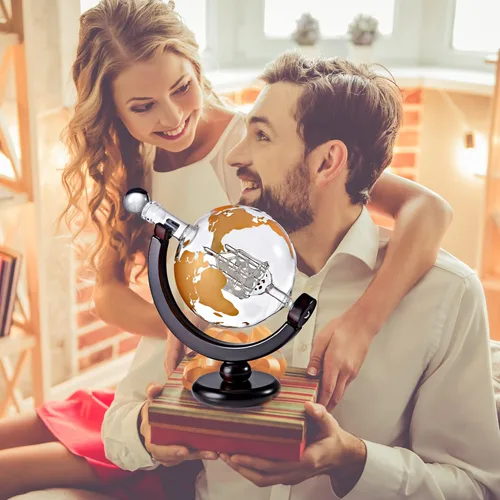 Vista 6 de Juego de regalo de globo de whisky, bandeja de base rica, dispensador de whisky dorado, tapón hermético para vino, bourbon, brandy, jugo, agua