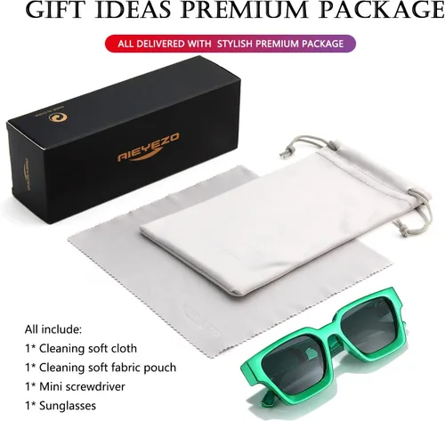Vista 94 de AIEYEZO Gafas de sol cuadradas para mujeres y hombres, gafas de sol cuadradas con montura gruesa, estilo de diseñador simple