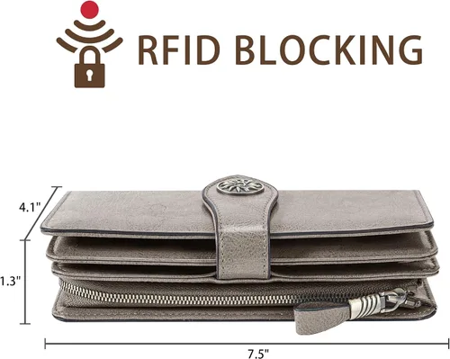 Vista 4 de Travelambo Cartera de mujer con bloqueo RFID para tarjetas de crédito, cartera de cuero de gran capacidad