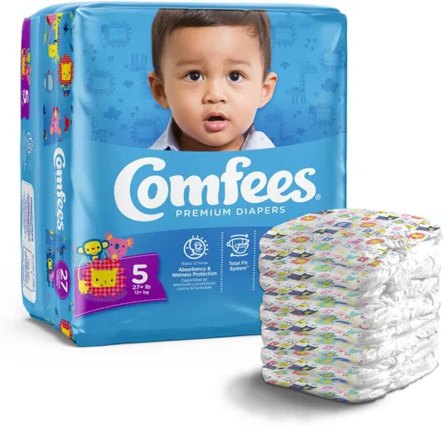 Vista 2 de Comfees Pañales de bebé prémium con sistema de ajuste total para niños y niñas, talla 5, 27 unidades, CMF-5