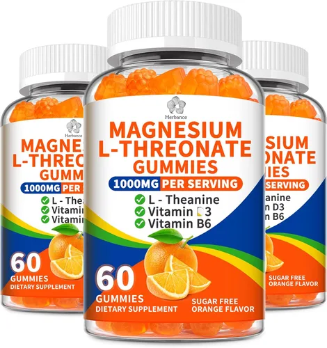 Vista 8 de Paquete de 2 gomitas de L-treonato de magnesio de 1000 mg para niños y adultos, treonato de magnesio de alta absorción con L-teanina vitamina D3