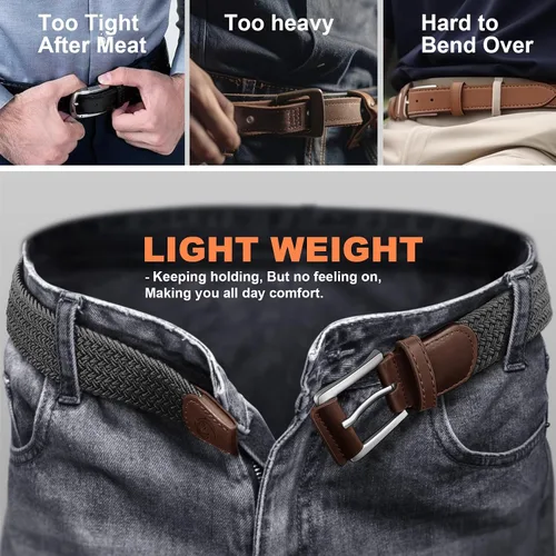 Vista 6 de Cinturón de golf para hombre, 2 unidades, cinturón elástico trenzado de 1 3/8 pulgadas, en caja de regalo para jeans casuales, deportes y trabajo
