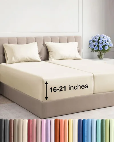 Vista 10 de Juego de sábanas tamaño Queen con bolsillos extra profundos, sábanas transpirables y refrescantes de 4 piezas, ropa de cama de lujo para hotel