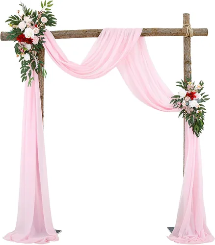Vista 21 de Decoración de tela de gasa, 1 panel de 2 x 10 pies, cenefas sin arrugas, tela drapeada suave para arco de boda con 2 cintas, para decoración