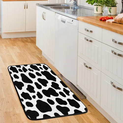 Vista 6 de Tapetes de cocina con estampado de vaca, color blanco y negro, acolchados, antifatiga, antideslizantes, lavables, para el hogar, oficina, fregadero