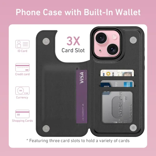 Vista 2 de FUNMIKO Funda tipo cartera para iPhone 13 con tarjetero, bloqueo RFID, protección de grado militar y obras de arte impresas con rayos UV, cierre