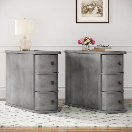 Vista 13 de Mesa auxiliar de madera con 2 cajones, no requiere montaje, mesa auxiliar estrecha para sofá para sala de estar, mesita de noche delgada vintage