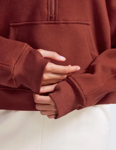 Vista 6 de CRZ YOGA Sudaderas con forro polar para mujer, media cremallera, cuello embudo, manga larga, sudaderas de gran tamaño con agujeros para el pulgar