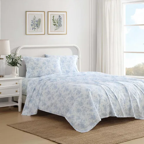 Vista 12 de Laura Ashley - Juego de sábanas individual, ropa de cama de percal de algodón fresca y suave con bolsillos profundos, ligera para comodidad durante